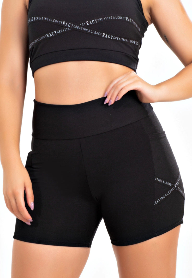 Short Fitness Cintura Alta com Estampa Frontal