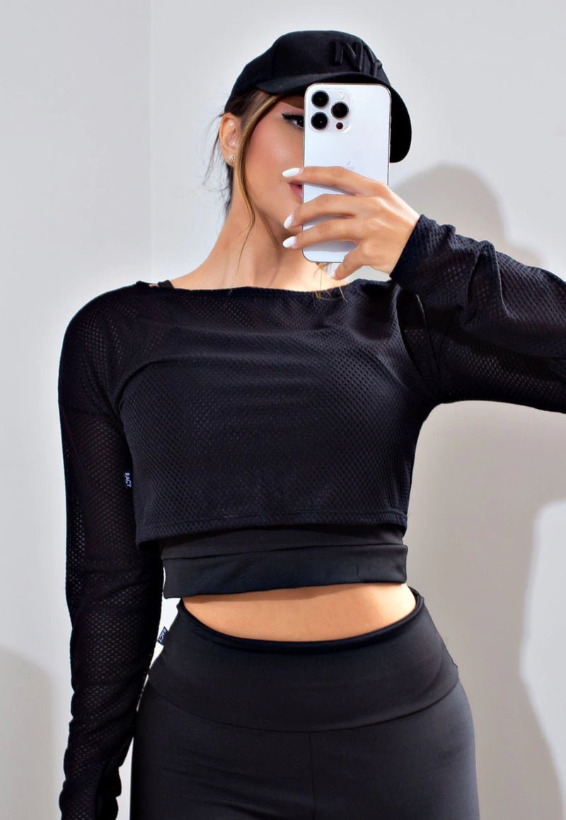 Cropped Manga Longa de Tela Dry Fit