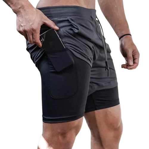 Shorts Esportivo Masculino 2 em 1 - Com Bolso Interno Para Celular