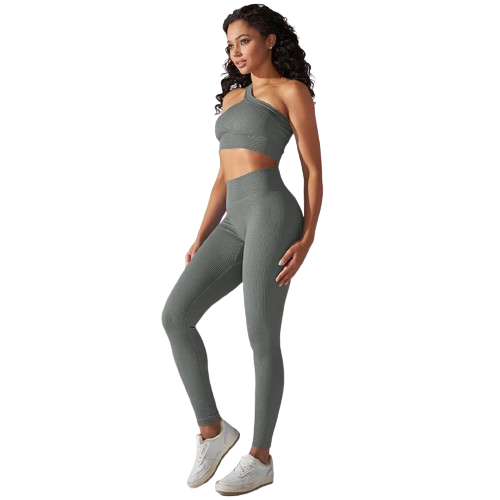 Conjunto Fitness Feminino - Legging Cintura Alta e Top de um ombro
