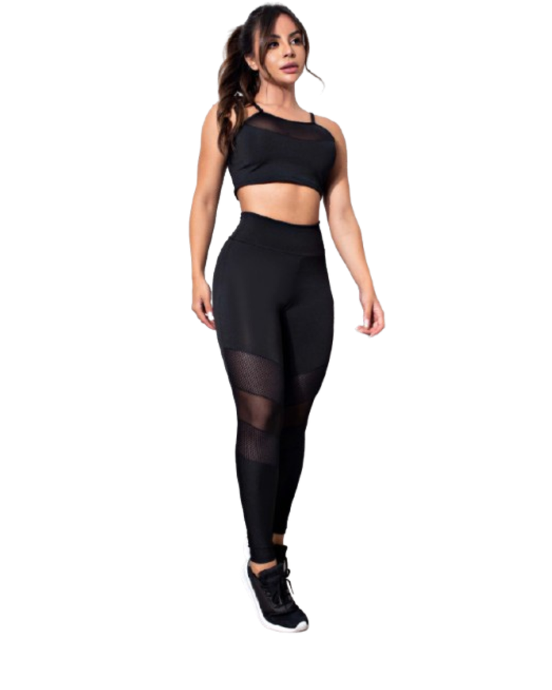Conjunto Legging e Top com Tela Estilizada