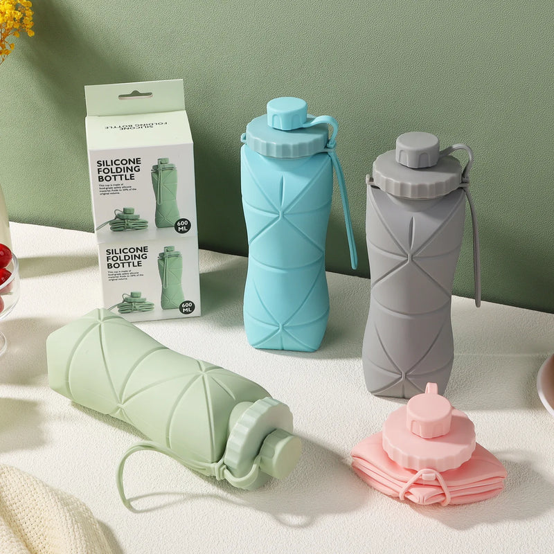 Garrafa De Água de Silicone Dobrável Retrátil  e Portátil 600ML