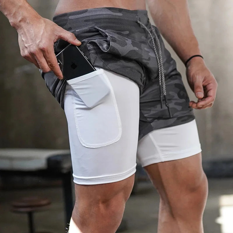 Shorts Esportivo Masculino 2 em 1 - Com Bolso Interno Para Celular