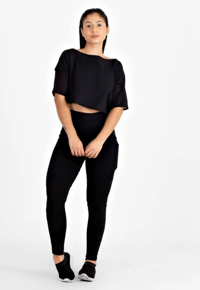 Conjunto Fitness Cropped + Calça Legging