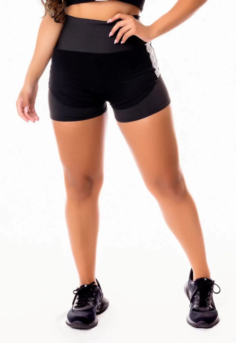 Short Fitness com Tela e Cintura Alta